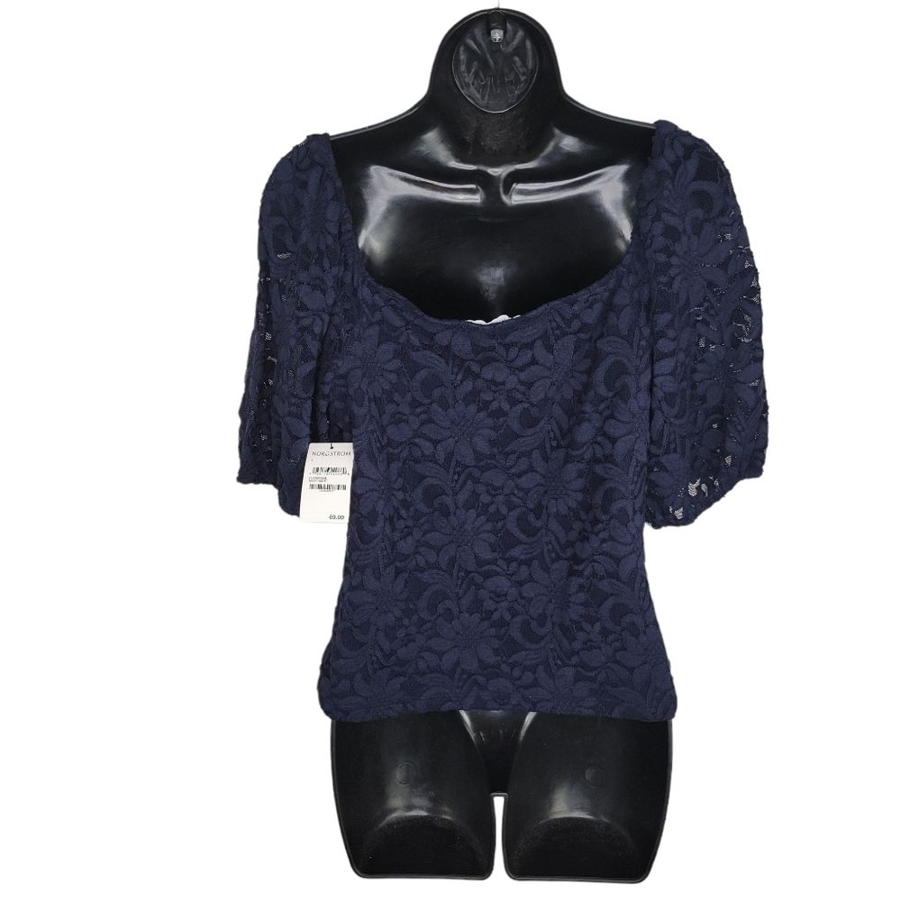 Chelsea28 Nwt Navy Blue Lace Off Shoulder Top Blouse Large — image 2 of 6